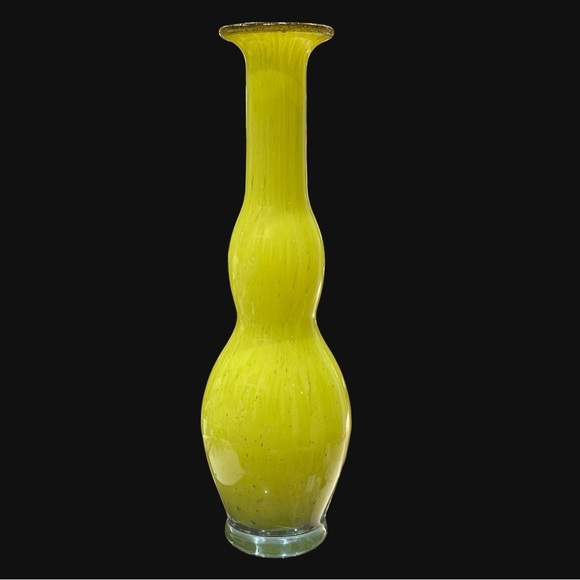 Mid Century Hand Blown Lemon Yellow Double Gourd Vase 12” Tall - Picture 7 of 11